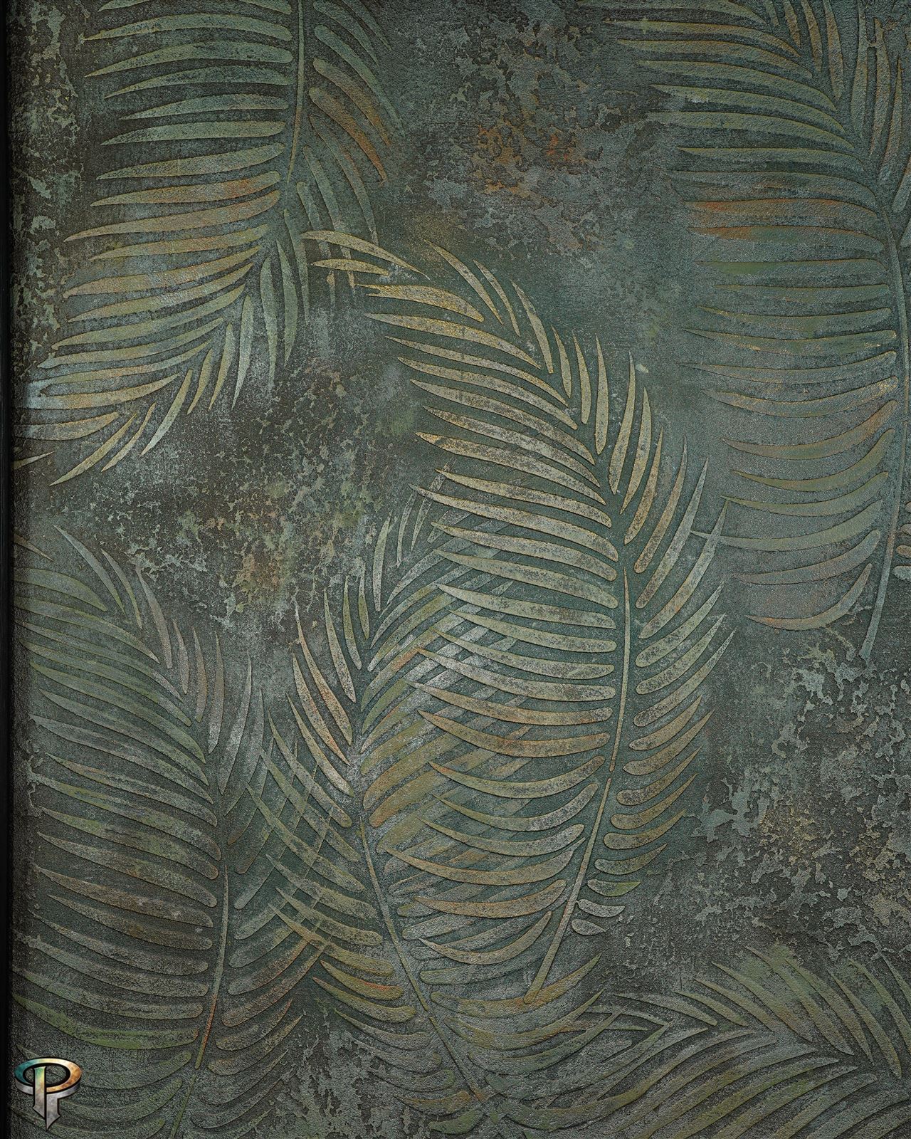 Whispering Leaves: layered tropical leaves in forest green and aged gold